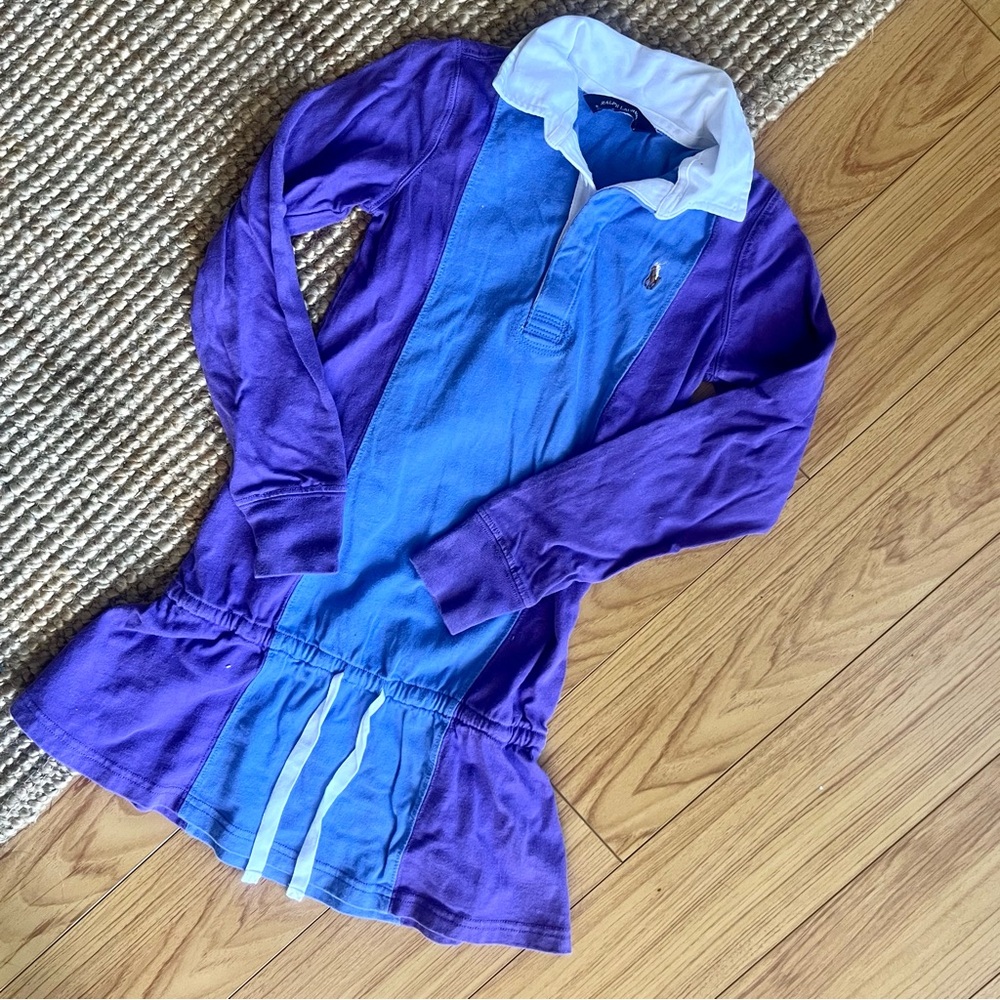 Ralph Lauren Little Girl Polo Dress Long Sleeve Purple & Blue size 6